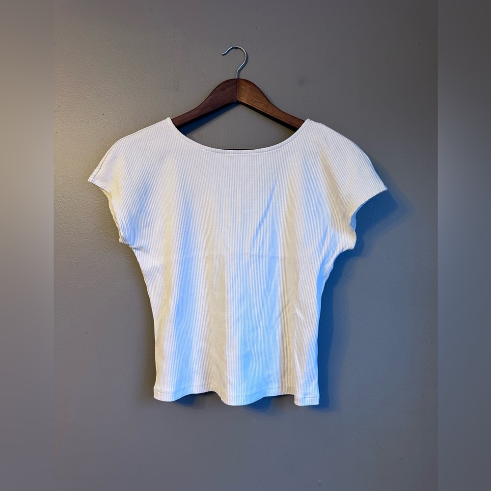J.Crew Scoop Neck Cap Sleeve Top Size Large J Crew Cream Short Sleeve Ribbed Tee